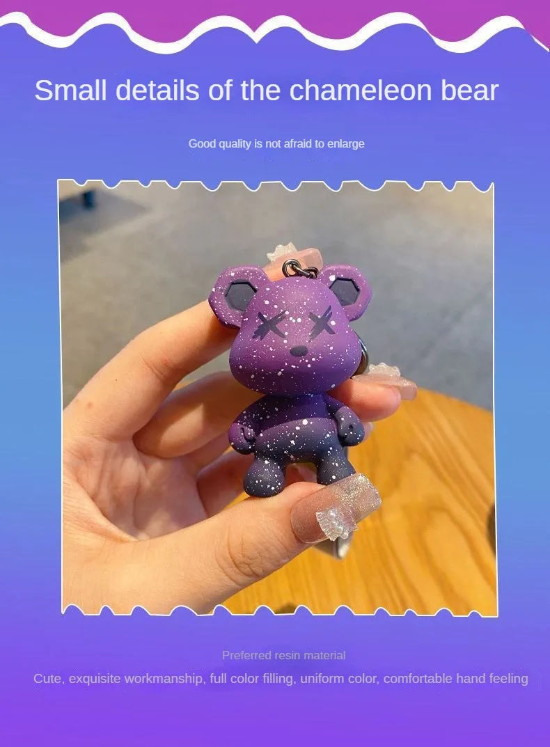 Colorful doodle gradient star bear keychain. Car key decoration pendant. Backpack charm accessories