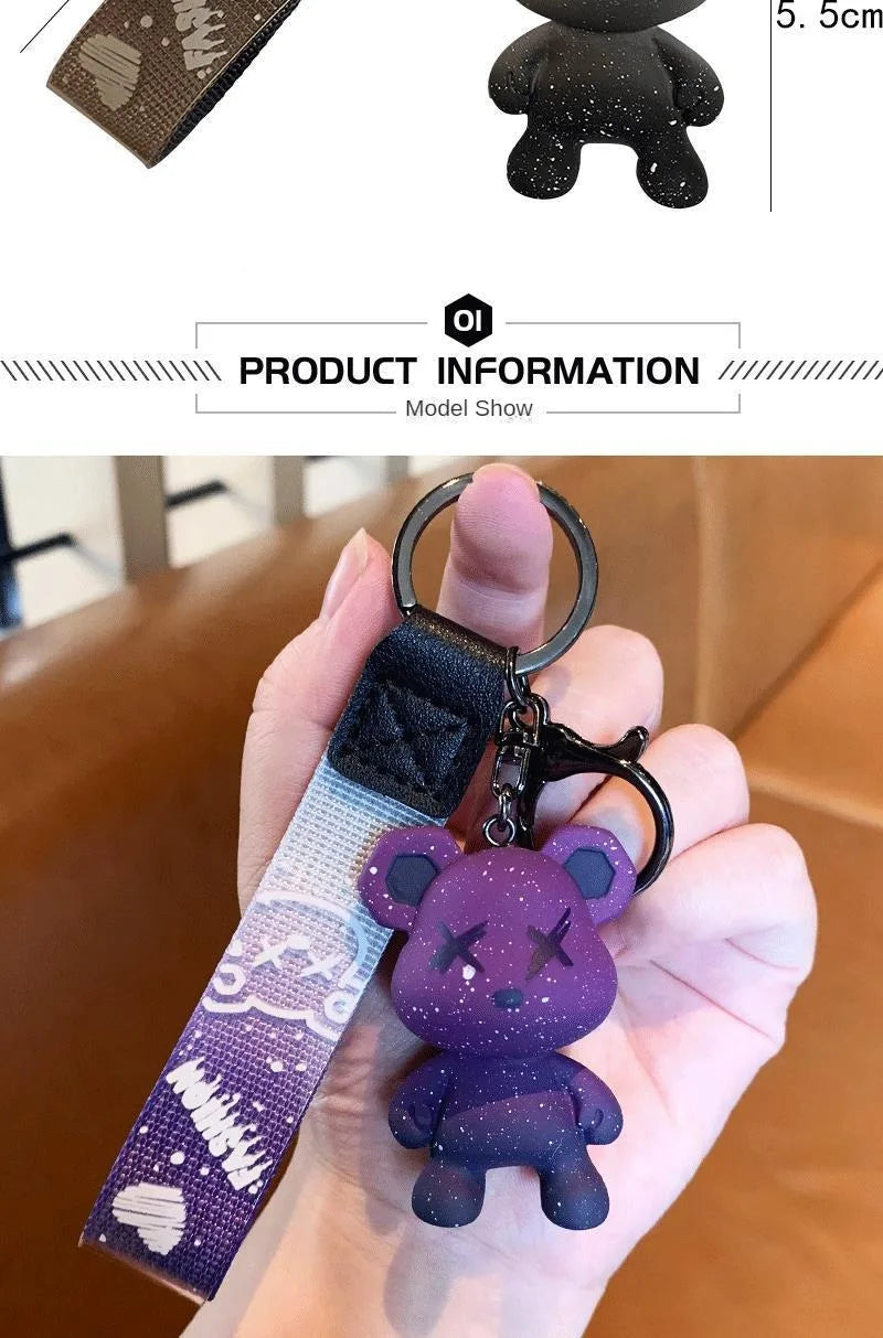 Colorful doodle gradient star bear keychain. Car key decoration pendant. Backpack charm accessories