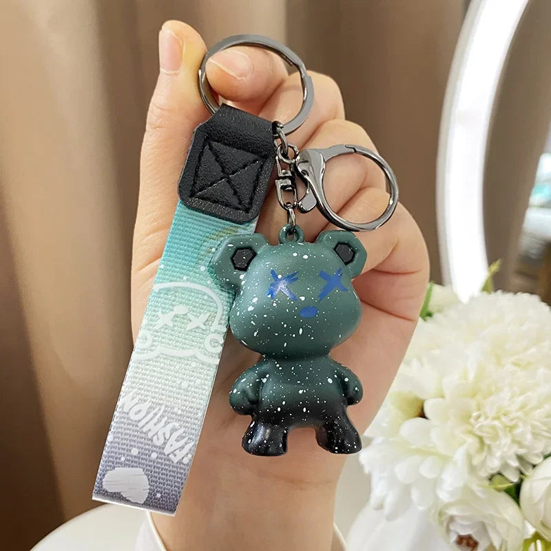 Colorful doodle gradient star bear keychain. Car key decoration pendant. Backpack charm accessories
