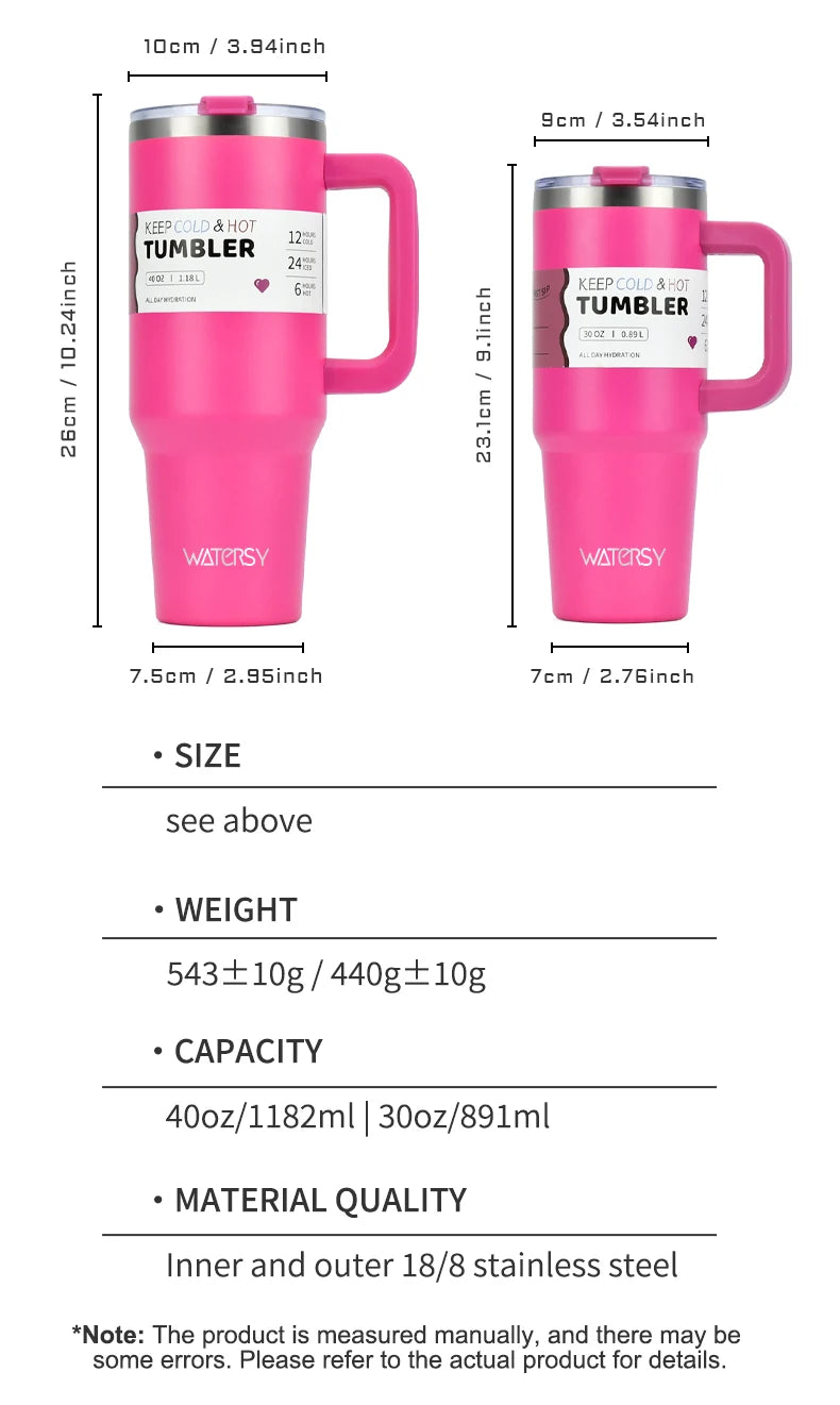 WATERSY 30oz/40oz Tumbler with Handle & Straw, Leak-proof Insulated Cup, 304 Stainless Steel Vacuum Travel Mug for Car, Sport
