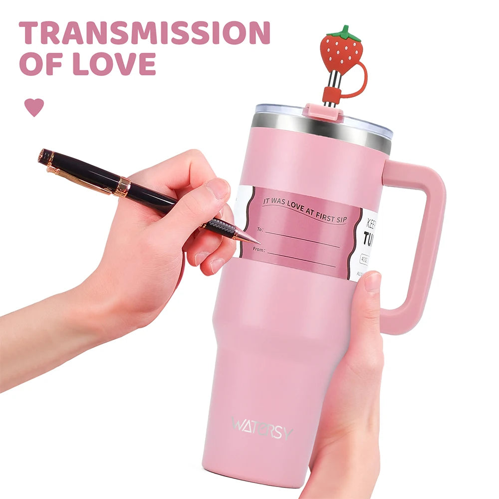 WATERSY 30oz/40oz Tumbler with Handle & Straw, Leak-proof Insulated Cup, 304 Stainless Steel Vacuum Travel Mug for Car, Sport