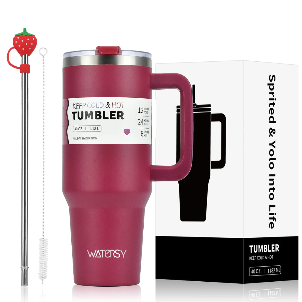 WATERSY 30oz/40oz Tumbler with Handle & Straw, Leak-proof Insulated Cup, 304 Stainless Steel Vacuum Travel Mug for Car, Sport