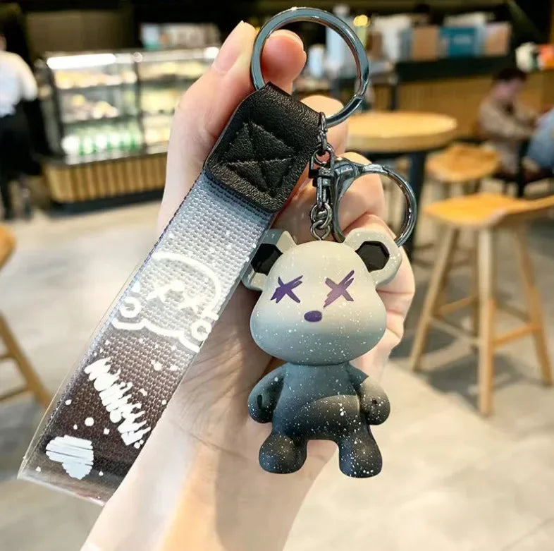 Colorful doodle gradient star bear keychain. Car key decoration pendant. Backpack charm accessories