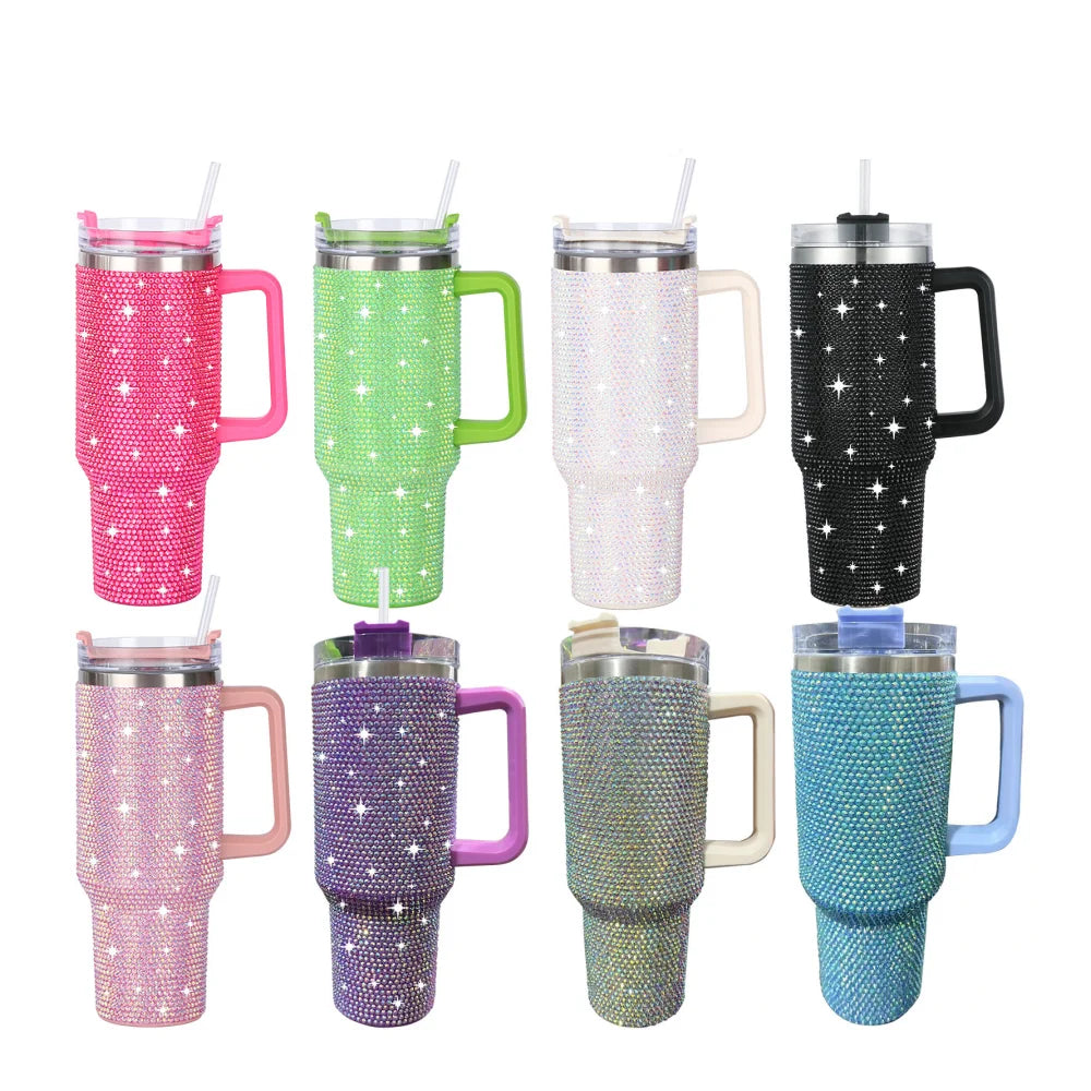 40Oz Stainless Steel Insulated Mug With Handle And Straw Lid Double Wall Vacuum Insulated Travel Mug, LeakProof With Handle