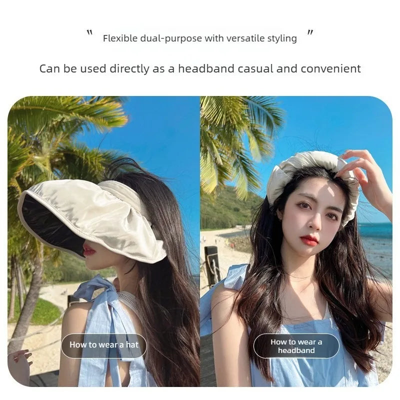 UPF50+ Sun Visor Hat Dual-Use Full Face Sun Protection Foldable Headband for Beach Hiking Outdoor Summer Hats for Women