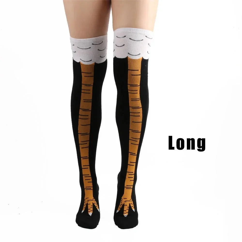 Funny 3D Chicken Socks Print Cartoon Cosplay High Flexibility Thigh High Sock Fashion Thin Toe Feet