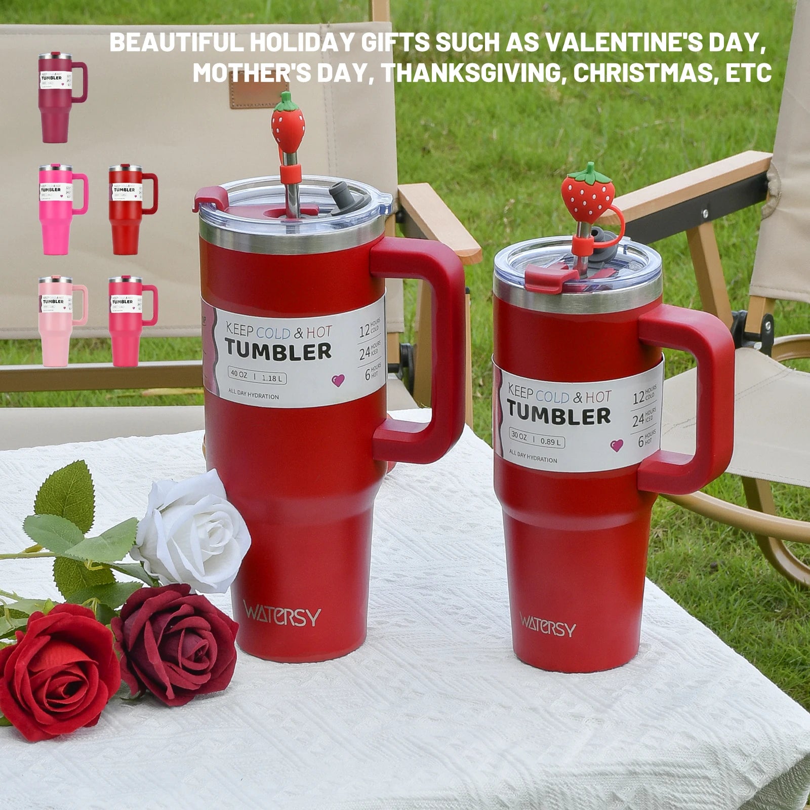 WATERSY 30oz/40oz Tumbler with Handle & Straw, Leak-proof Insulated Cup, 304 Stainless Steel Vacuum Travel Mug for Car, Sport