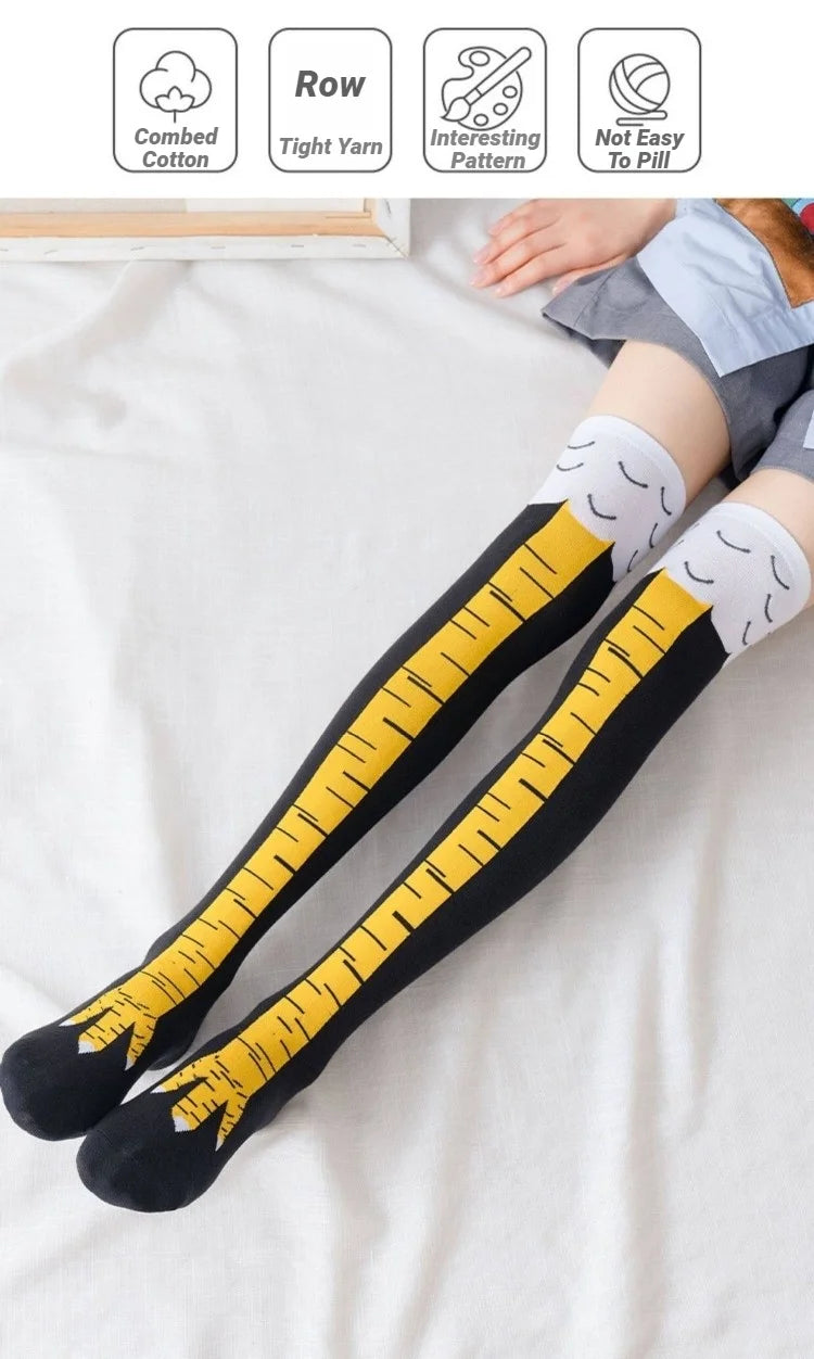 Funny 3D Chicken Socks Print Cartoon Cosplay High Flexibility Thigh High Sock Fashion Thin Toe Feet