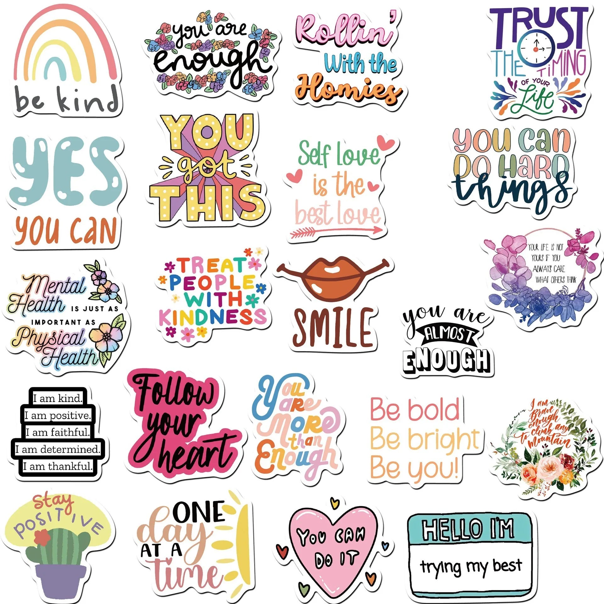 52pcs Inspirational Quote Stickers Pack Positive Decals for Water Bottle Laptop Phone Skateboard Helmet Gifts for Teens Kids