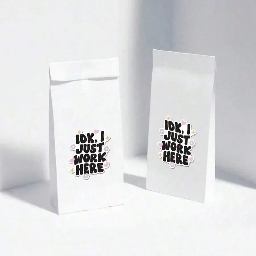 1pcs IDK I Just Work Here Sticker | Fun And Quirky Vinyl Decal For Planners, Journals, And Laptops | Cute And Mindful Design For Meditation, Wellness Enthusiasts, And Book Lovers | Fashionable, Artsy, Positive Affirmation Sti