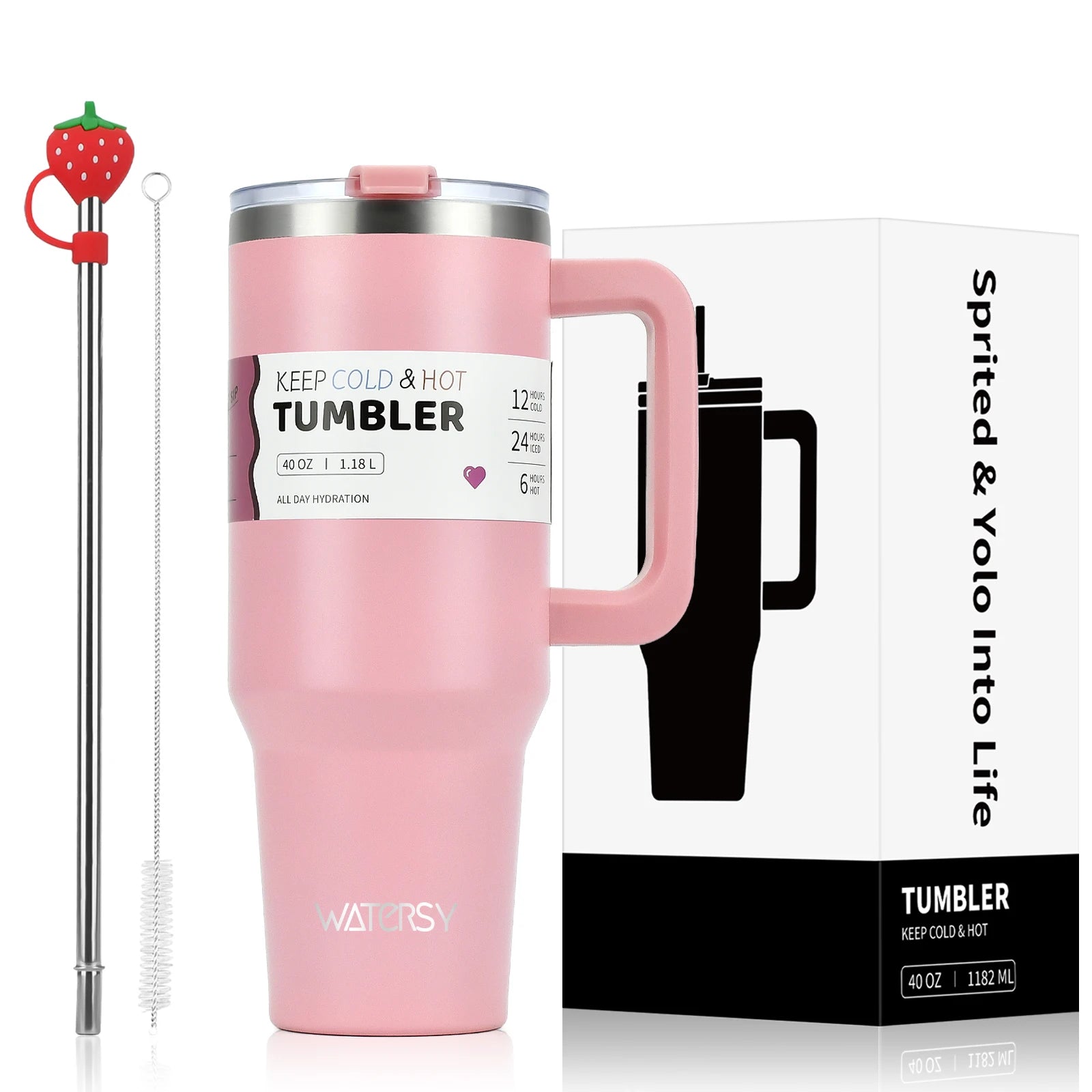 WATERSY 30oz/40oz Tumbler with Handle & Straw, Leak-proof Insulated Cup, 304 Stainless Steel Vacuum Travel Mug for Car, Sport
