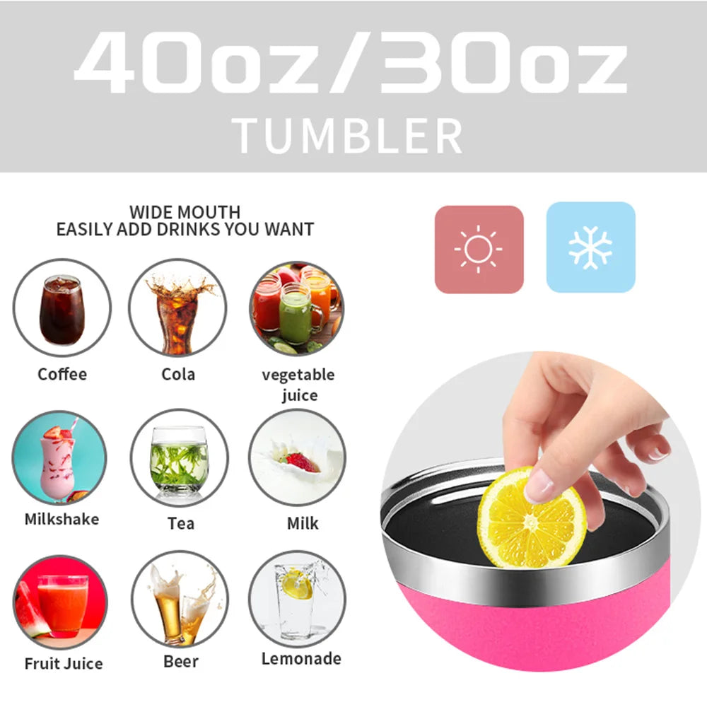 WATERSY 30oz/40oz Tumbler with Handle & Straw, Leak-proof Insulated Cup, 304 Stainless Steel Vacuum Travel Mug for Car, Sport