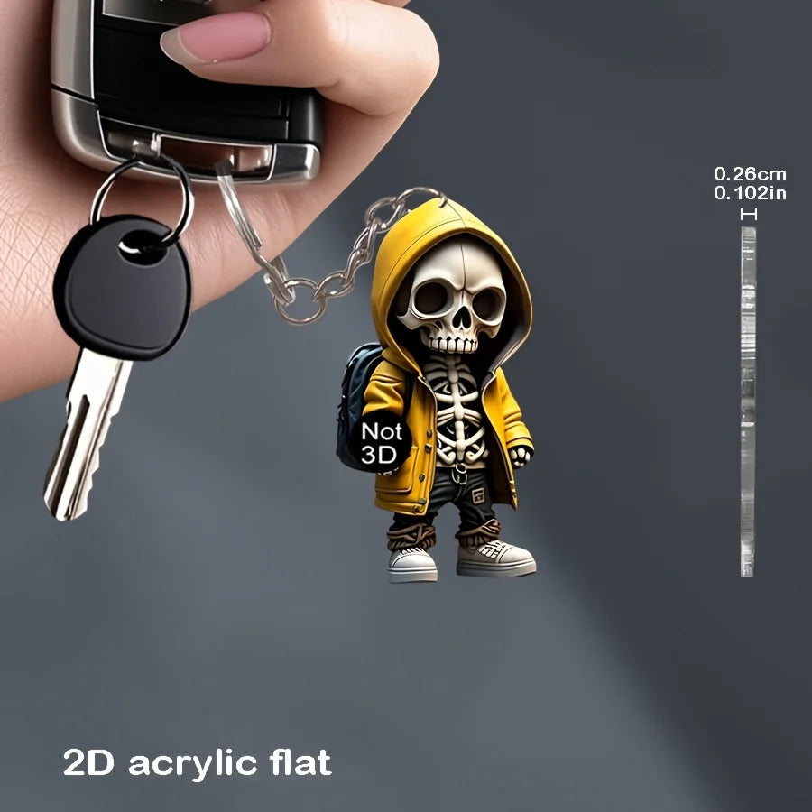 Personalized 2D Acrylic Flathead Skull Keychain Cartoon Backpack Jewelry Phone Car Home Pendant Birthday Holiday Gifts
