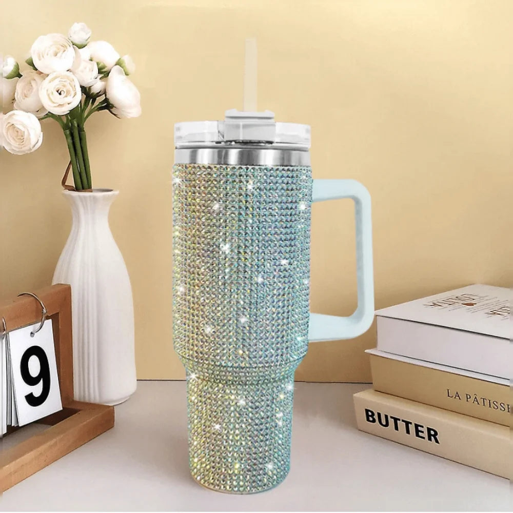40Oz Stainless Steel Insulated Mug With Handle And Straw Lid Double Wall Vacuum Insulated Travel Mug, LeakProof With Handle