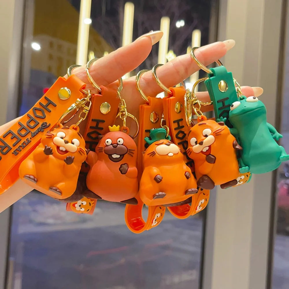 3D Cute Orange Beaver Keychain Cartoon Animal Doll Pendant Key chains Bag Charm Car Keyring Accessories Gift