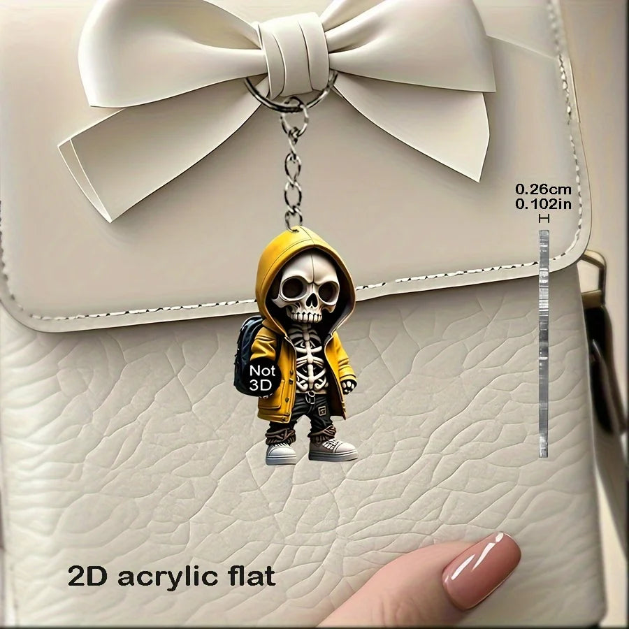 Personalized 2D Acrylic Flathead Skull Keychain Cartoon Backpack Jewelry Phone Car Home Pendant Birthday Holiday Gifts