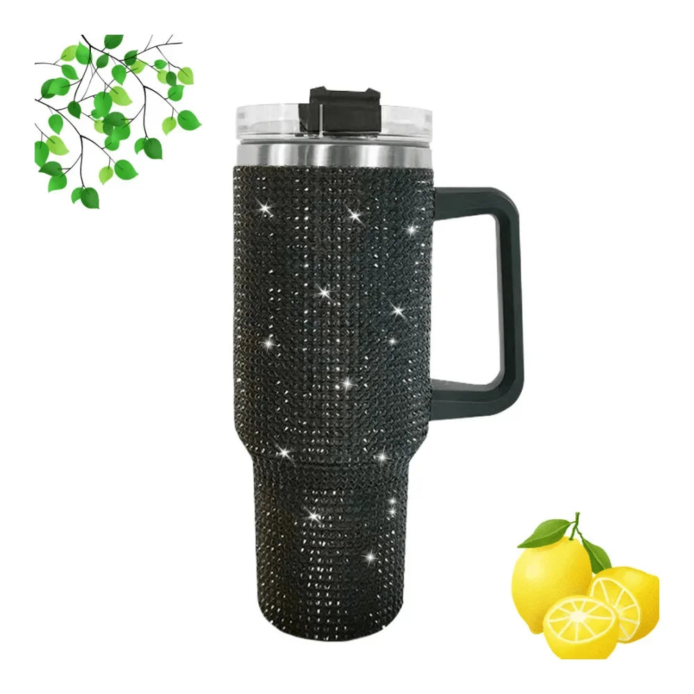 40Oz Stainless Steel Insulated Mug With Handle And Straw Lid Double Wall Vacuum Insulated Travel Mug, LeakProof With Handle