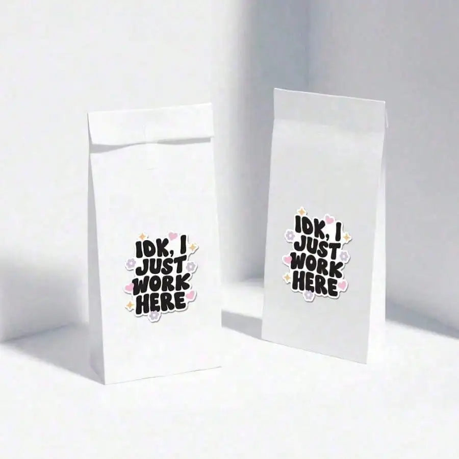 1pcs IDK I Just Work Here Sticker | Fun And Quirky Vinyl Decal For Planners, Journals, And Laptops | Cute And Mindful Design For Meditation, Wellness Enthusiasts, And Book Lovers | Fashionable, Artsy, Positive Affirmation Sti