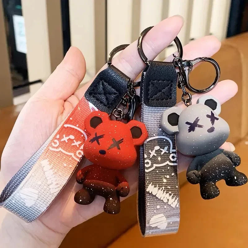 Colorful doodle gradient star bear keychain. Car key decoration pendant. Backpack charm accessories