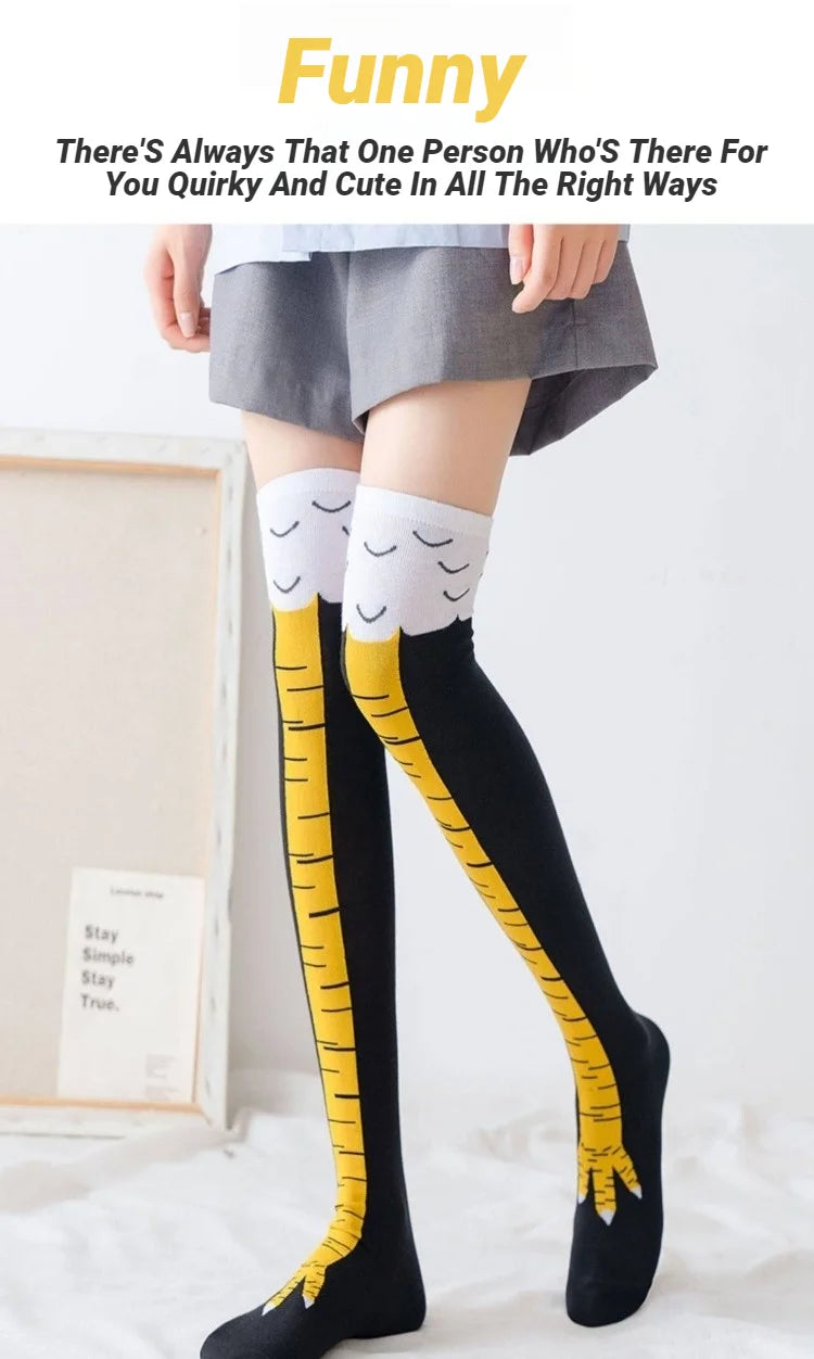 Funny 3D Chicken Socks Print Cartoon Cosplay High Flexibility Thigh High Sock Fashion Thin Toe Feet