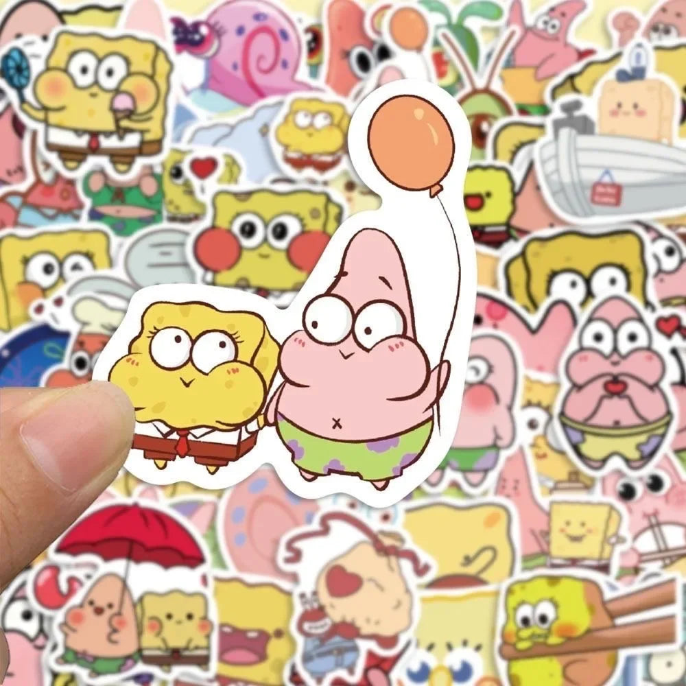 100pcs new Cartoon Cute SpongeBob SquarePants Stickers Personalized Creative Decorative Waterproof Sticker Decals Kids Toy.