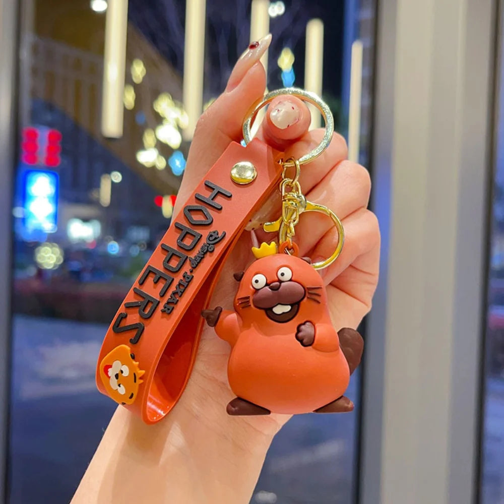 3D Cute Orange Beaver Keychain Cartoon Animal Doll Pendant Key chains Bag Charm Car Keyring Accessories Gift