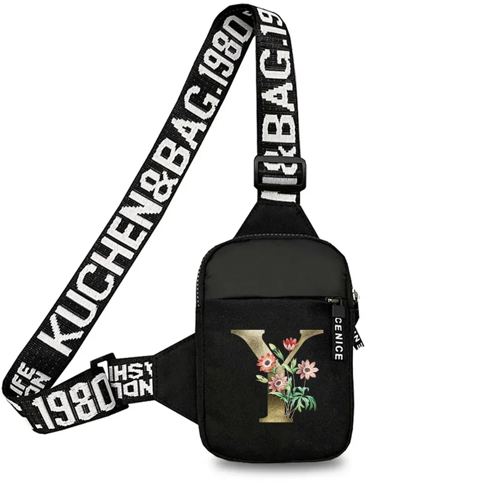Simplicity Chest Bags Outdoor Sports Chest Backpack for Men and Women Multi Functional Golden Flower Series Crossbody Bag
