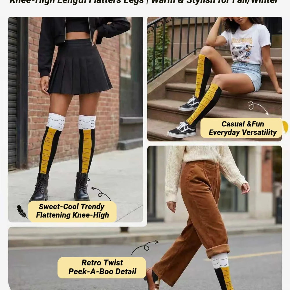 Funny 3D Chicken Socks Print Cartoon Cosplay High Flexibility Thigh High Sock Fashion Thin Toe Feet