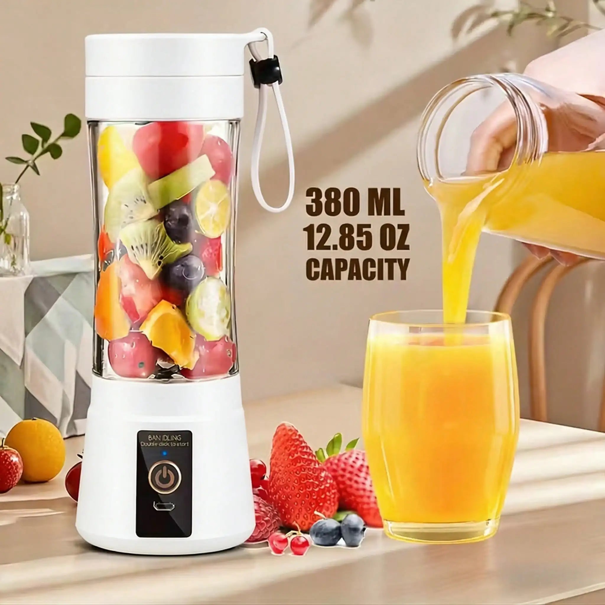12 Blades Portable USB Charging Juicer, 400-800ML Mini Personal Blender, Electric Smoothie Juice Maker, Compact Rechargeable Mixer for Shakes, Fruit Vegetable Drinks, Travel Home Office Outdoor Use