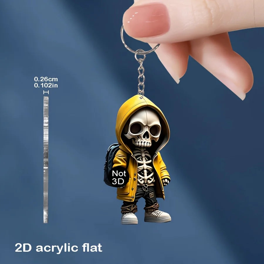 Personalized 2D Acrylic Flathead Skull Keychain Cartoon Backpack Jewelry Phone Car Home Pendant Birthday Holiday Gifts