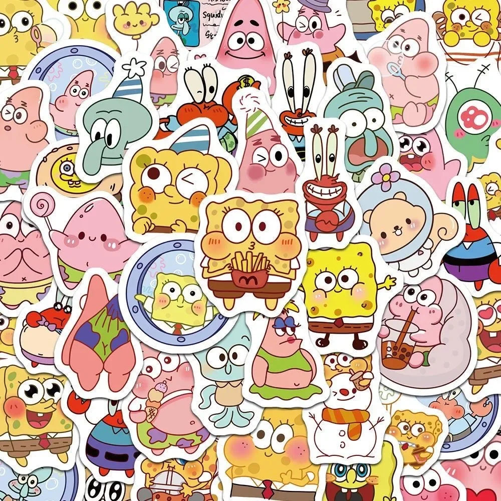 100pcs new Cartoon Cute SpongeBob SquarePants Stickers Personalized Creative Decorative Waterproof Sticker Decals Kids Toy.