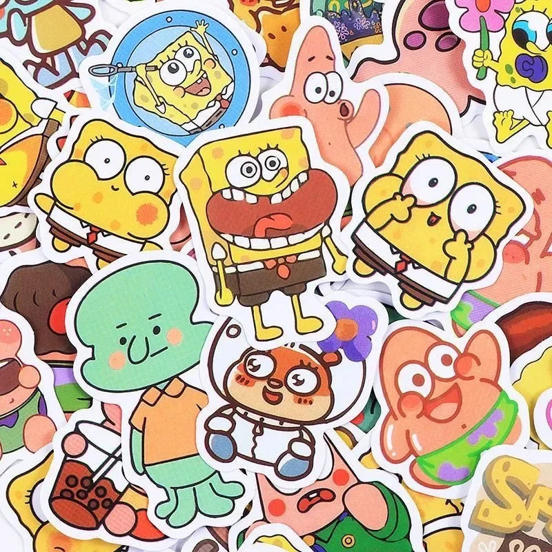 100pcs new Cartoon Cute SpongeBob SquarePants Stickers Personalized Creative Decorative Waterproof Sticker Decals Kids Toy.