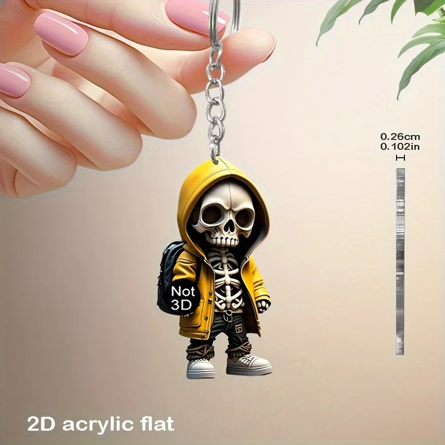 Personalized 2D Acrylic Flathead Skull Keychain Cartoon Backpack Jewelry Phone Car Home Pendant Birthday Holiday Gifts