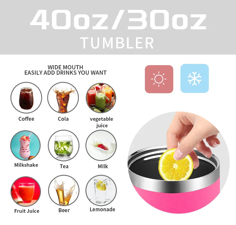WATERSY 30oz/40oz Tumbler with Handle & Straw, Leak-proof Insulated Cup, 304 Stainless Steel Vacuum Travel Mug for Car, Sport