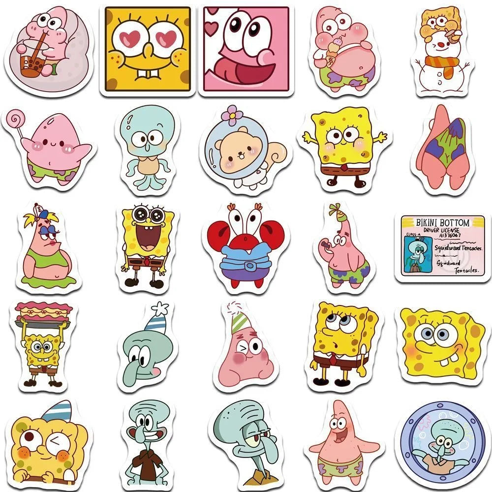 100pcs new Cartoon Cute SpongeBob SquarePants Stickers Personalized Creative Decorative Waterproof Sticker Decals Kids Toy.