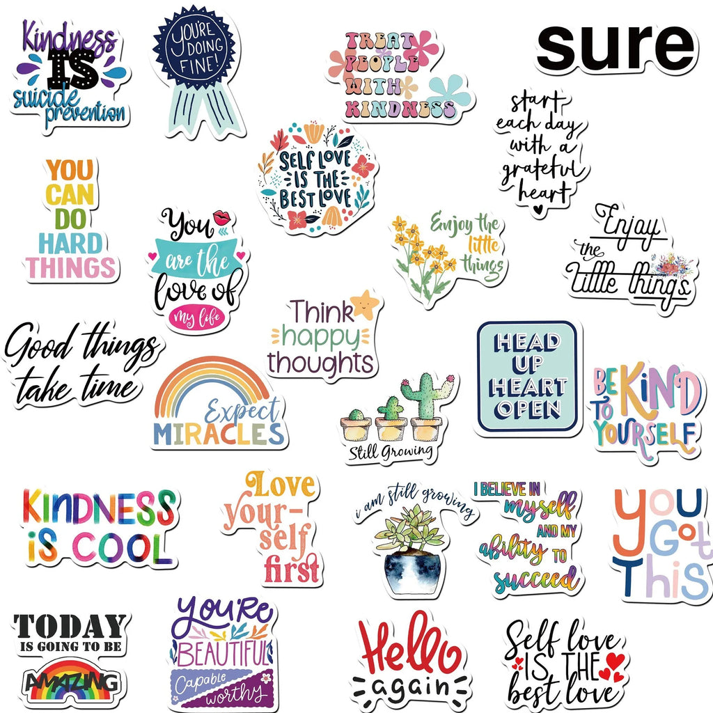 52pcs Inspirational Quote Stickers Pack Positive Decals for Water Bottle Laptop Phone Skateboard Helmet Gifts for Teens Kids