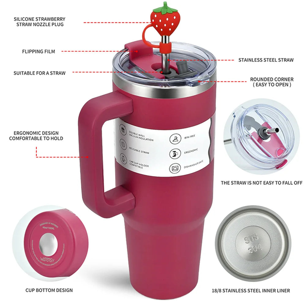 WATERSY 30oz/40oz Tumbler with Handle & Straw, Leak-proof Insulated Cup, 304 Stainless Steel Vacuum Travel Mug for Car, Sport