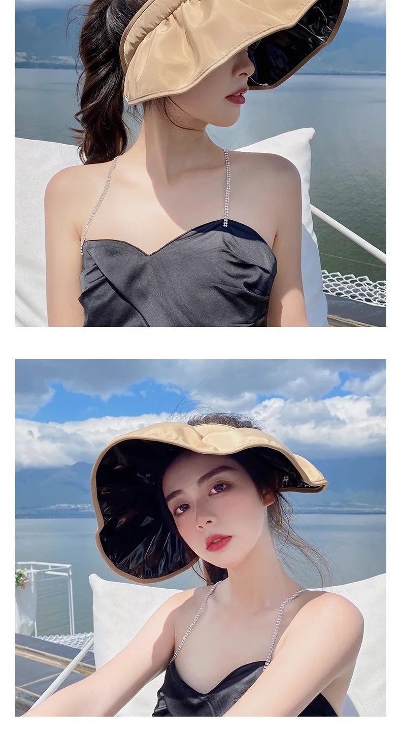 UPF50+ Sun Visor Hat Dual-Use Full Face Sun Protection Foldable Headband for Beach Hiking Outdoor Summer Hats for Women