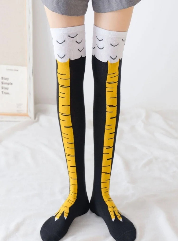 Funny 3D Chicken Socks Print Cartoon Cosplay High Flexibility Thigh High Sock Fashion Thin Toe Feet