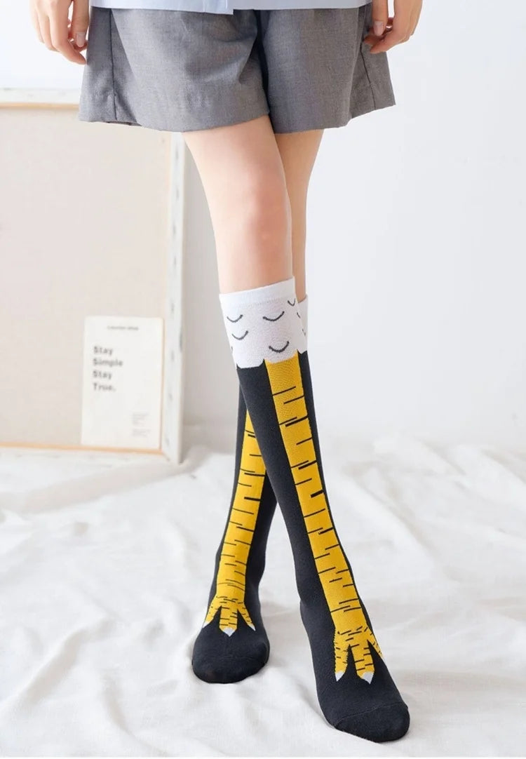 Funny 3D Chicken Socks Print Cartoon Cosplay High Flexibility Thigh High Sock Fashion Thin Toe Feet