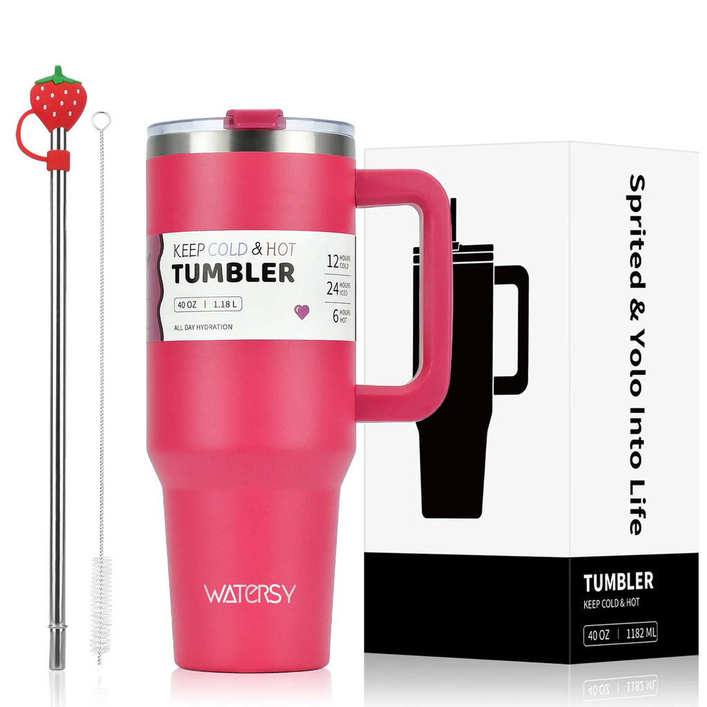 WATERSY 30oz/40oz Tumbler with Handle & Straw, Leak-proof Insulated Cup, 304 Stainless Steel Vacuum Travel Mug for Car, Sport