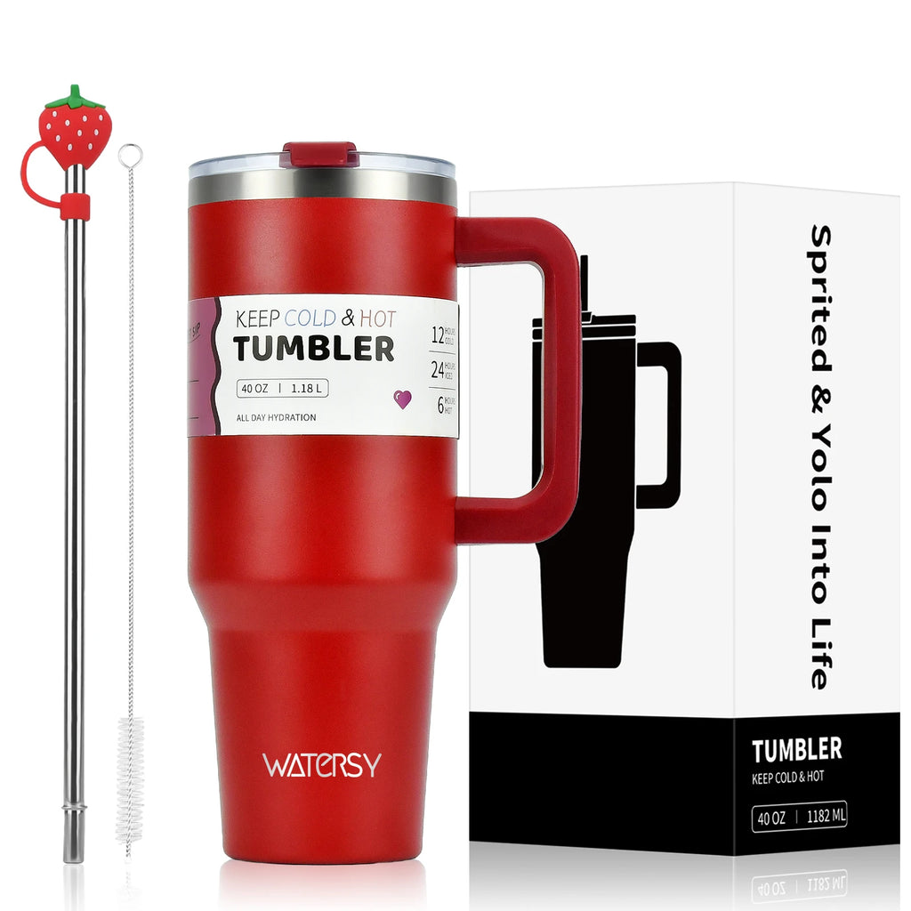 WATERSY 30oz/40oz Tumbler with Handle & Straw, Leak-proof Insulated Cup, 304 Stainless Steel Vacuum Travel Mug for Car, Sport