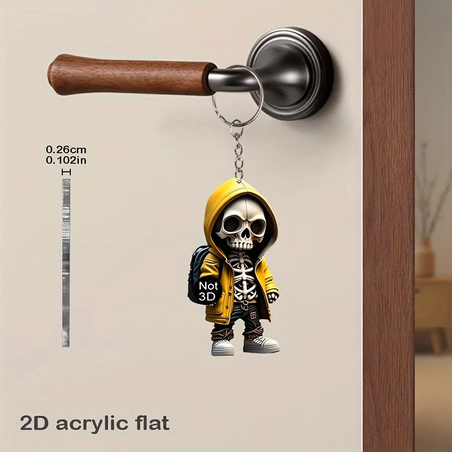 Personalized 2D Acrylic Flathead Skull Keychain Cartoon Backpack Jewelry Phone Car Home Pendant Birthday Holiday Gifts