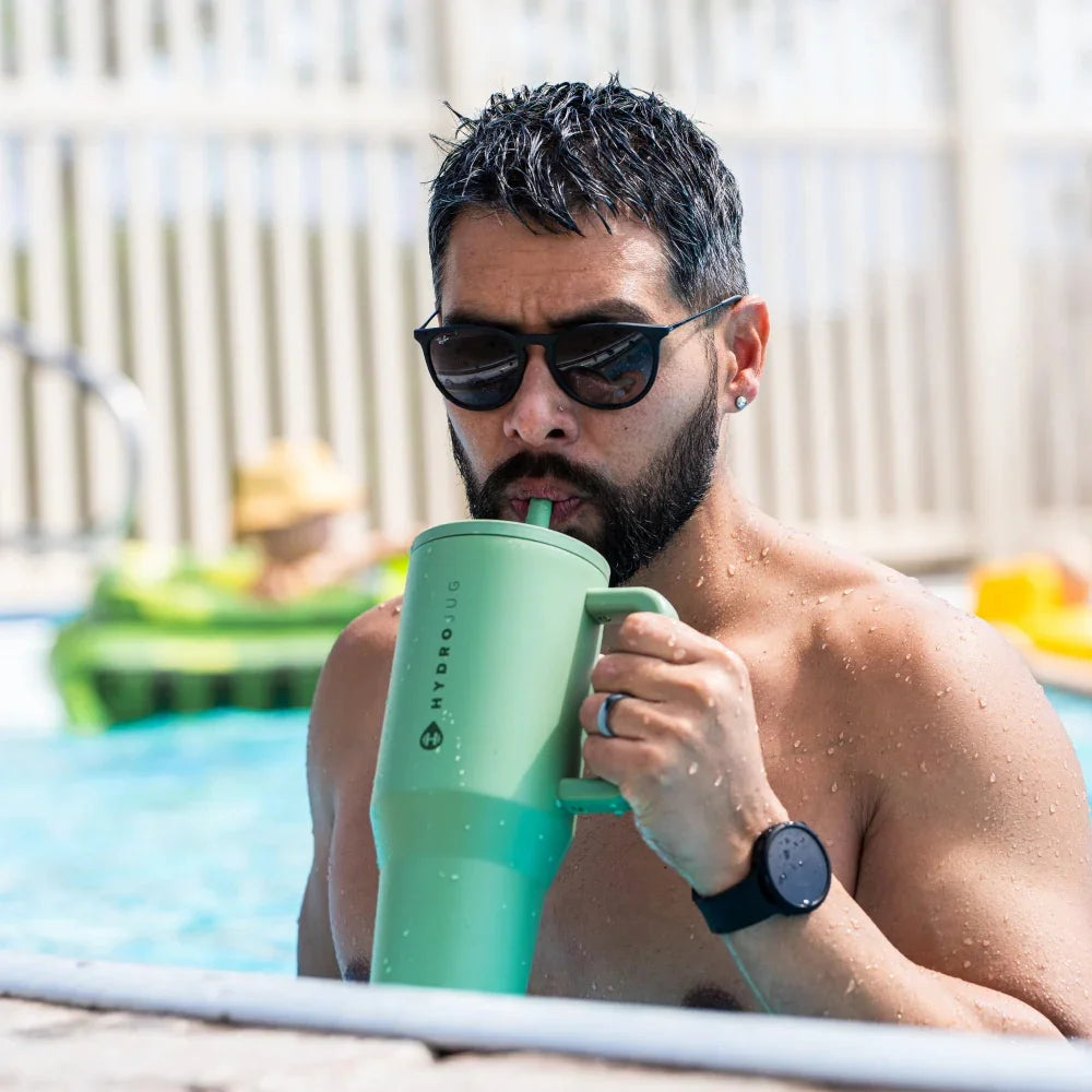 40oz Sage Insulated Stainless Steel Water Bottle | HYD Traveler Flip Straw Tumbler with Handle