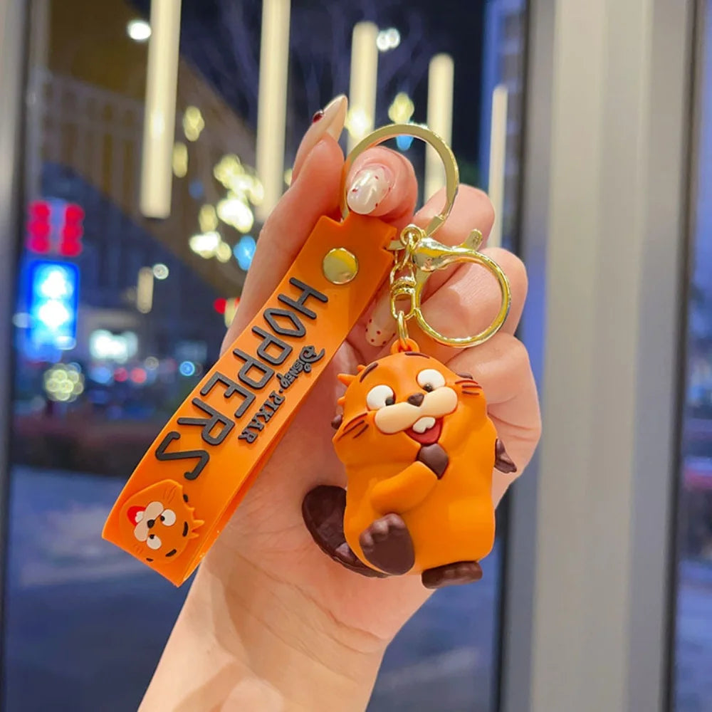 3D Cute Orange Beaver Keychain Cartoon Animal Doll Pendant Key chains Bag Charm Car Keyring Accessories Gift