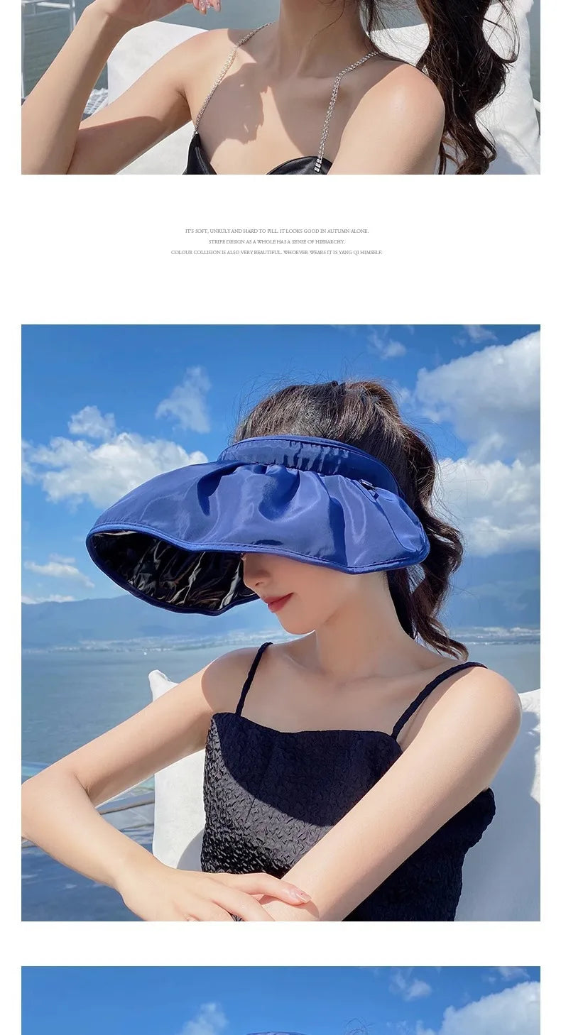 UPF50+ Sun Visor Hat Dual-Use Full Face Sun Protection Foldable Headband for Beach Hiking Outdoor Summer Hats for Women