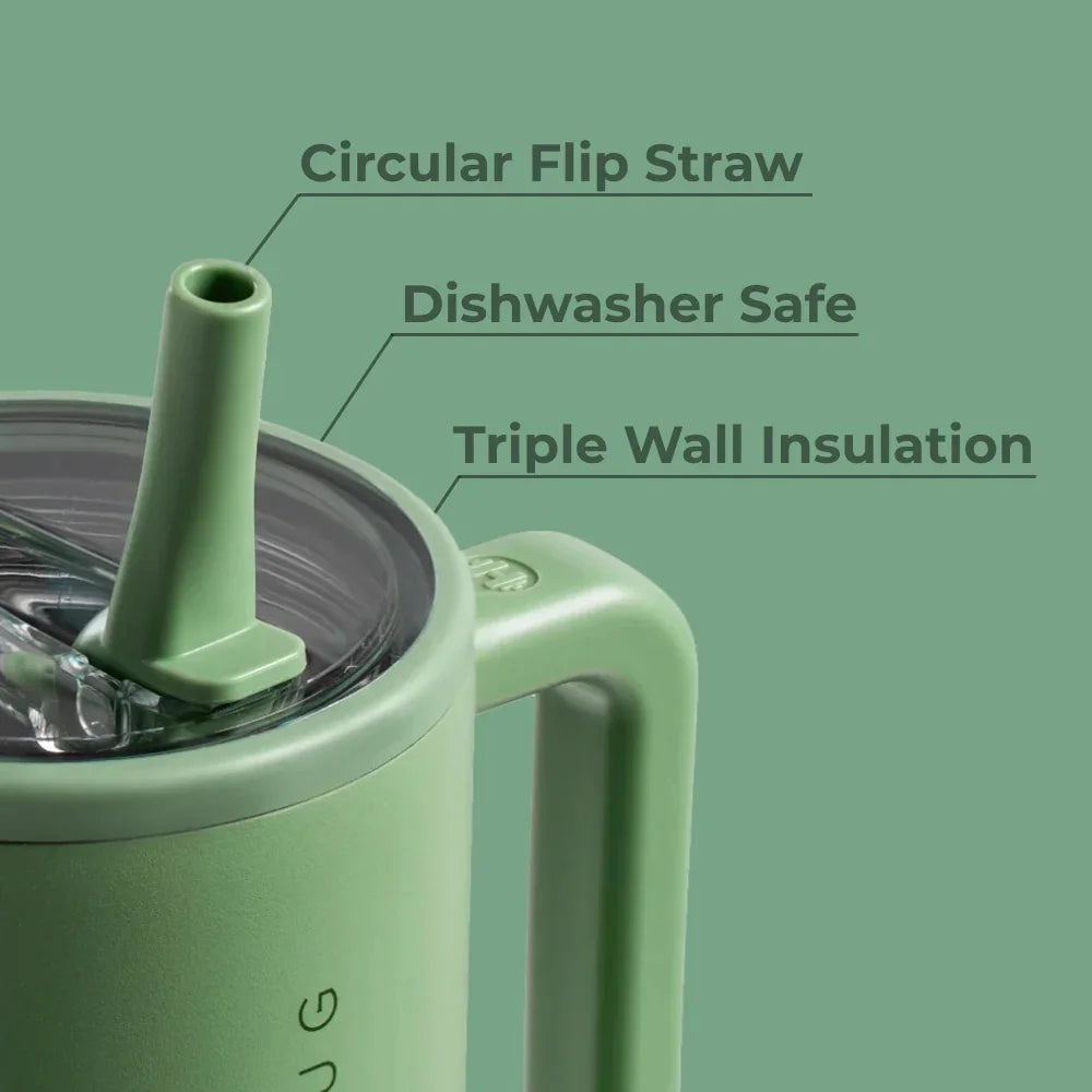 40oz Sage Insulated Stainless Steel Water Bottle | HYD Traveler Flip Straw Tumbler with Handle