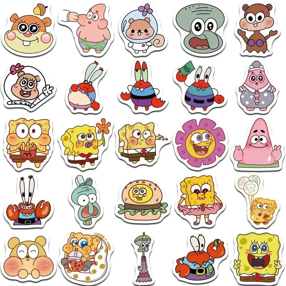 100pcs new Cartoon Cute SpongeBob SquarePants Stickers Personalized Creative Decorative Waterproof Sticker Decals Kids Toy.