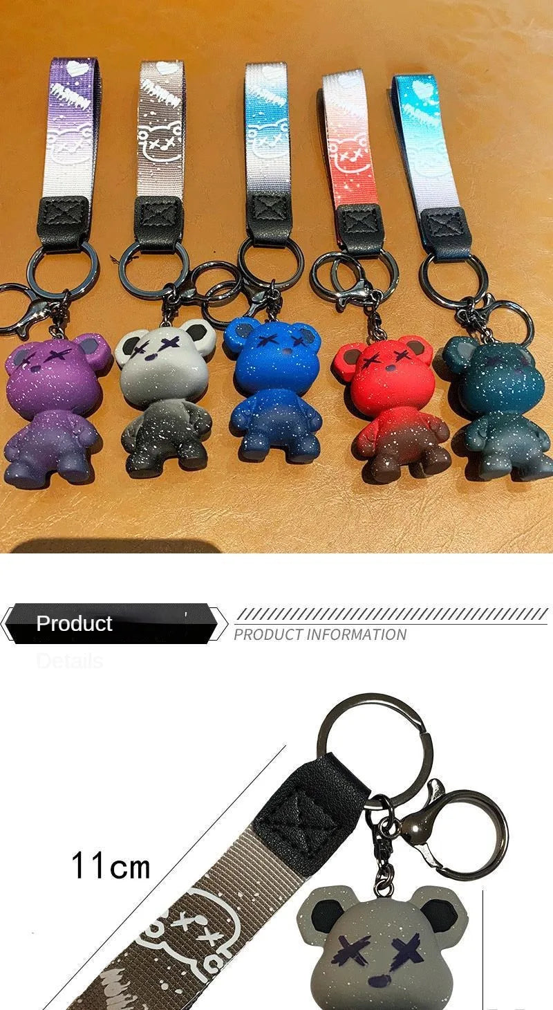Colorful doodle gradient star bear keychain. Car key decoration pendant. Backpack charm accessories