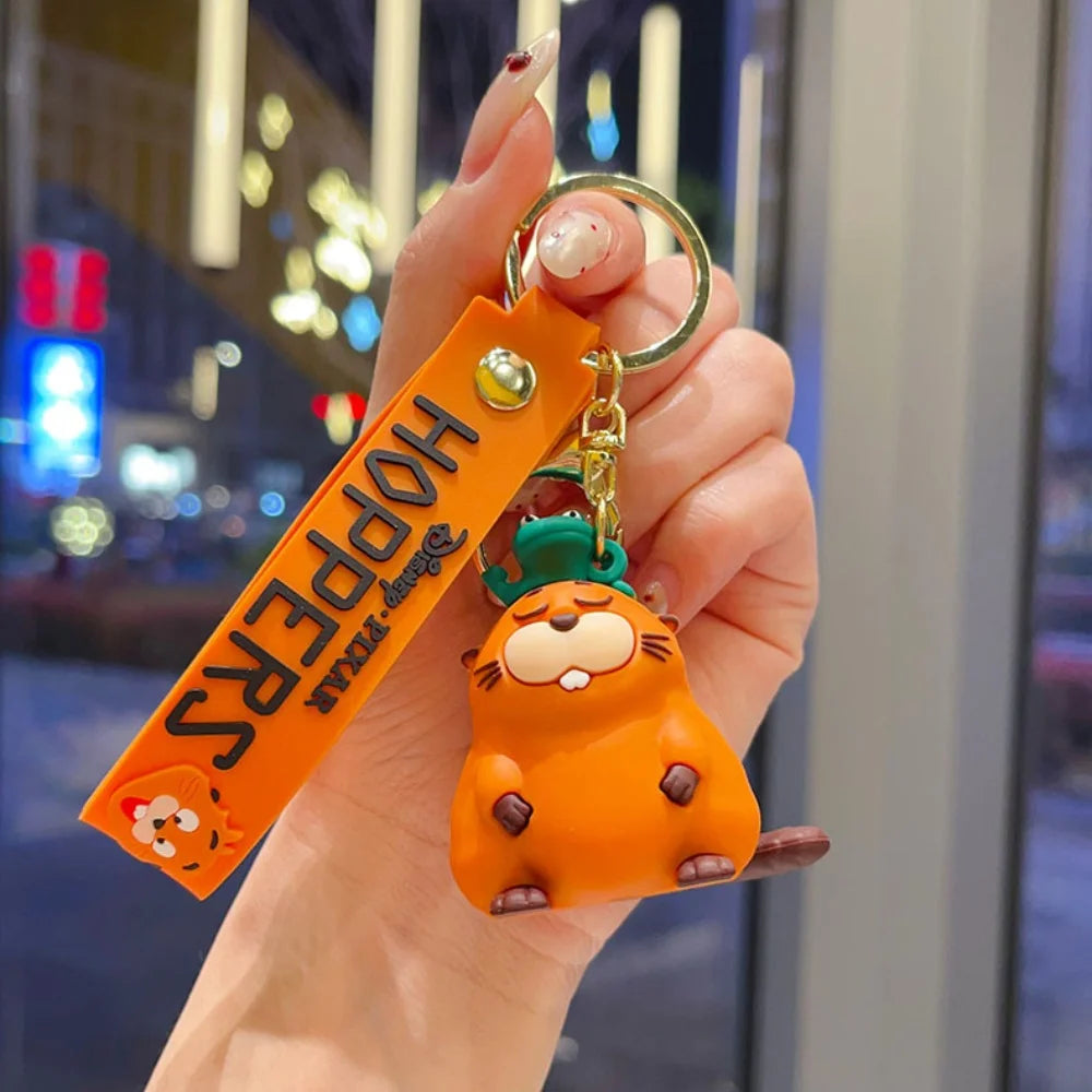 3D Cute Orange Beaver Keychain Cartoon Animal Doll Pendant Key chains Bag Charm Car Keyring Accessories Gift